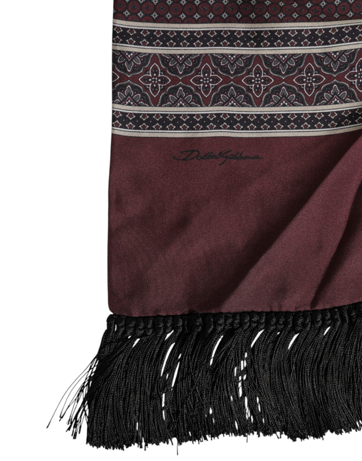 Foulard à franges en soie à pois marron Dolce &amp; Gabbana