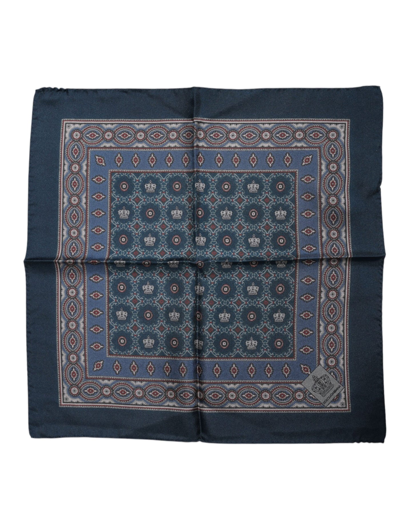 Foulard carré en soie imprimé bleu Dolce &amp; Gabbana pour homme