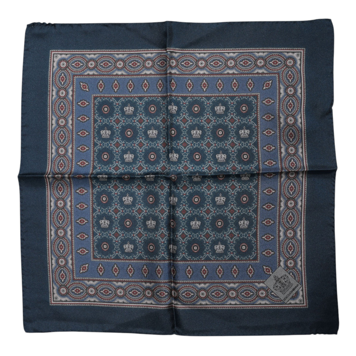 Foulard carré en soie imprimé bleu Dolce &amp; Gabbana pour homme
