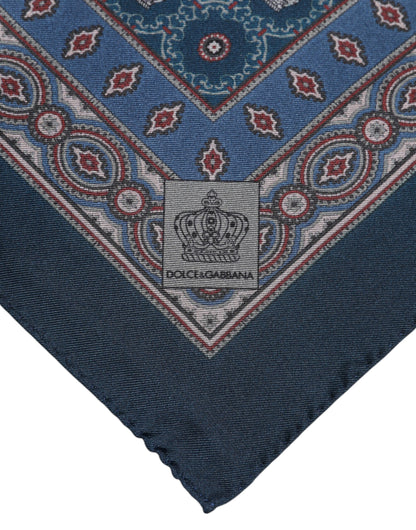Foulard carré en soie imprimé bleu Dolce &amp; Gabbana pour homme