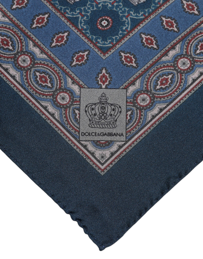 Foulard carré en soie imprimé bleu Dolce &amp; Gabbana pour homme
