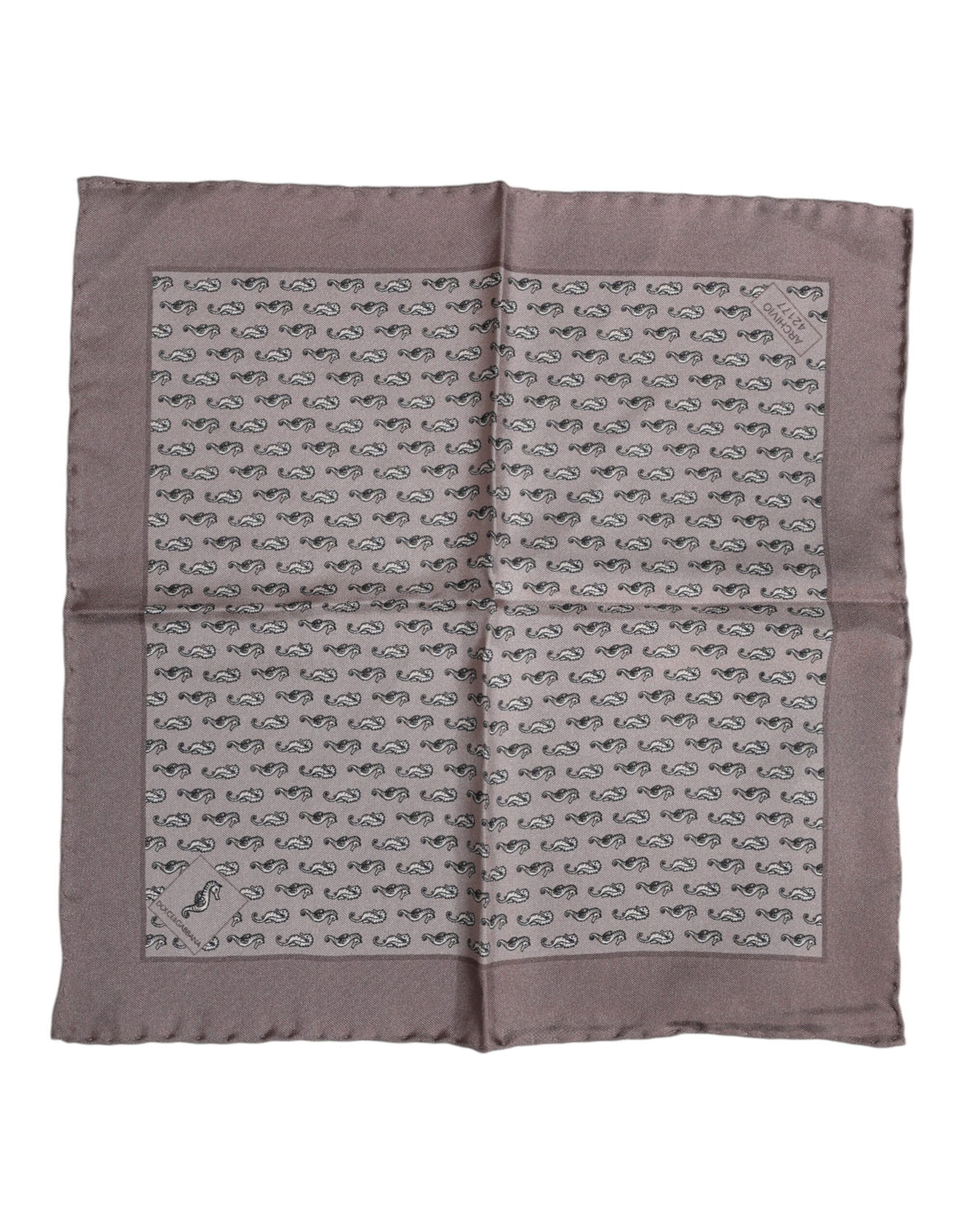 Foulard carré en soie marron motif hippocampe Dolce &amp; Gabbana