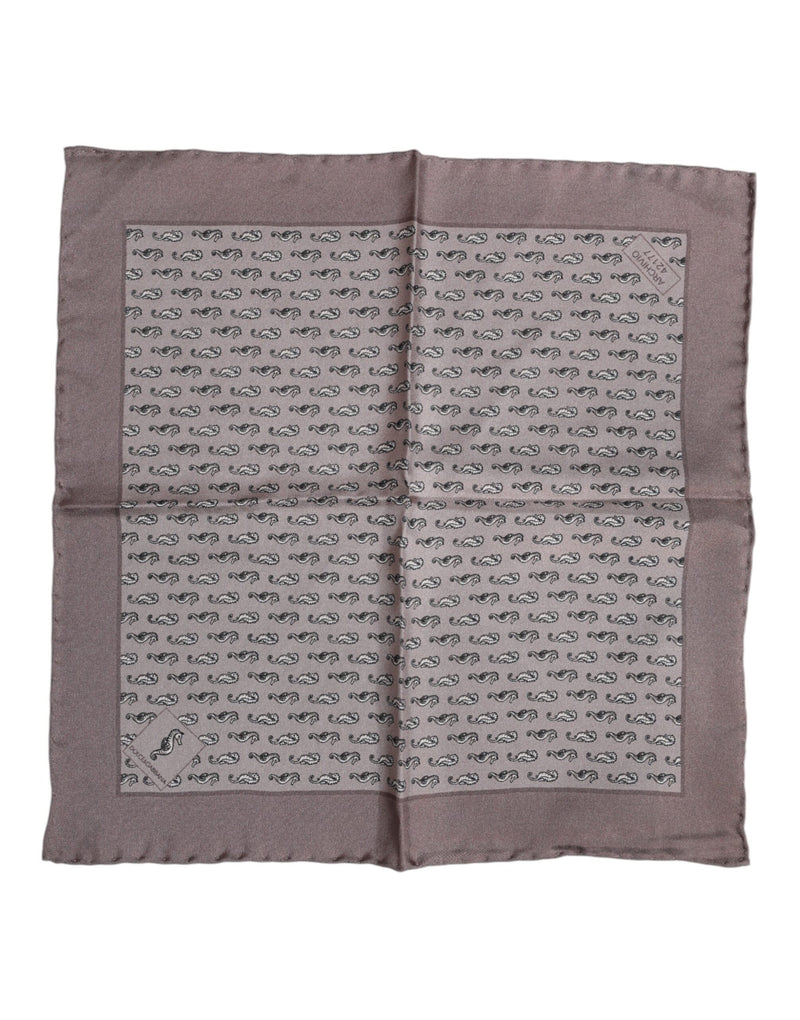 Foulard carré en soie marron motif hippocampe Dolce &amp; Gabbana