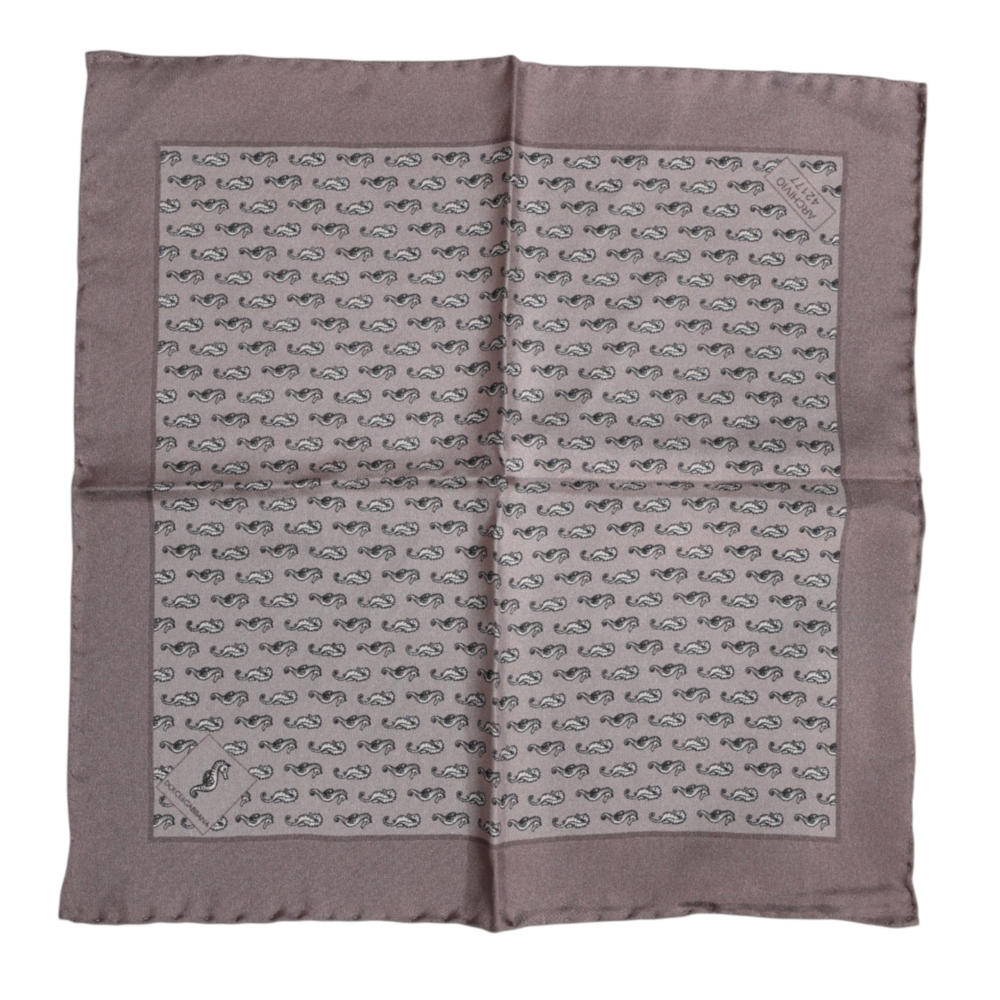 Foulard carré en soie marron motif hippocampe Dolce &amp; Gabbana