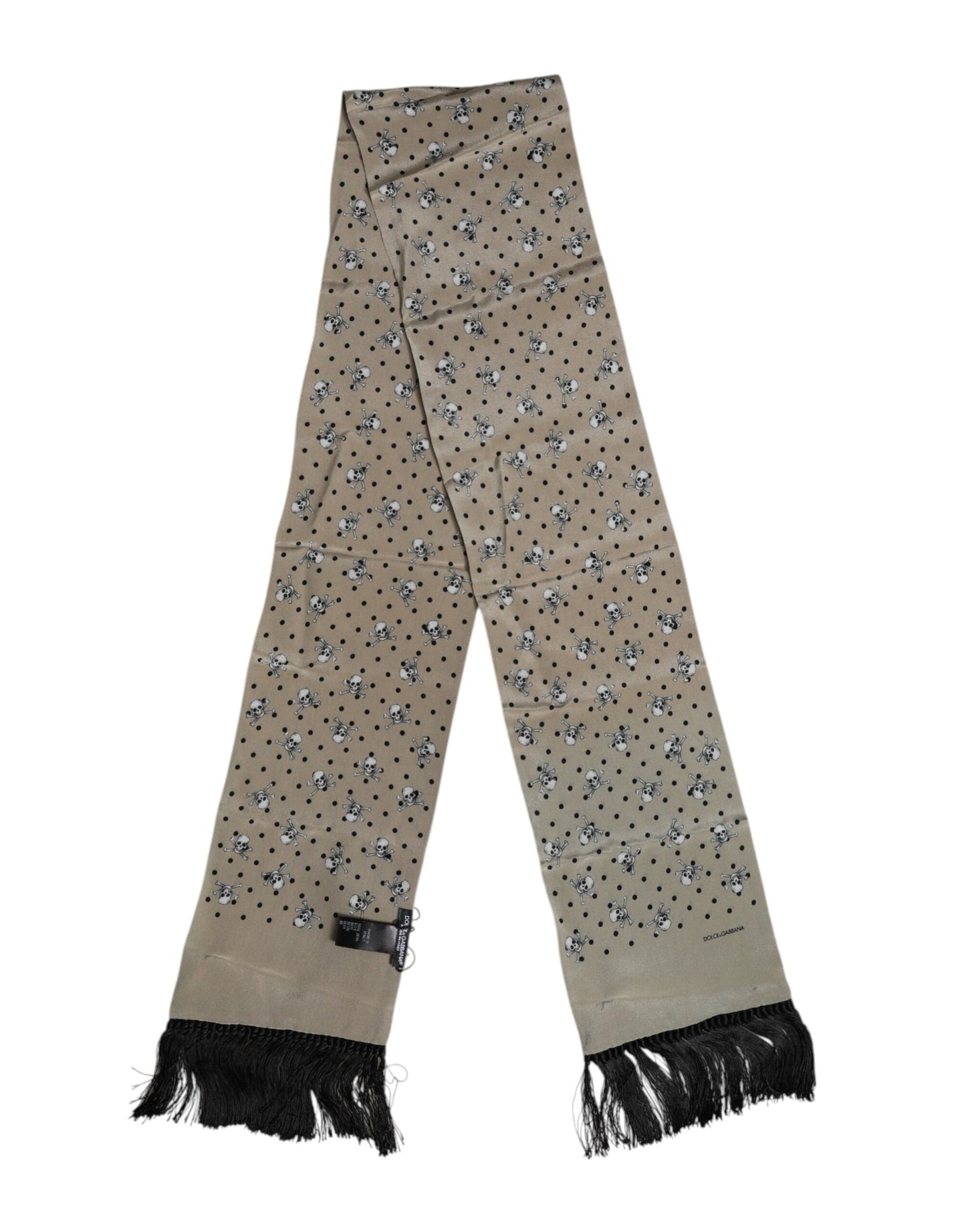 Foulard Dolce &amp; Gabbana en soie à franges et têtes de mort grises pour homme