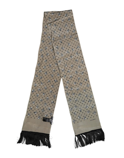 Foulard Dolce &amp; Gabbana en soie à franges et têtes de mort grises pour homme