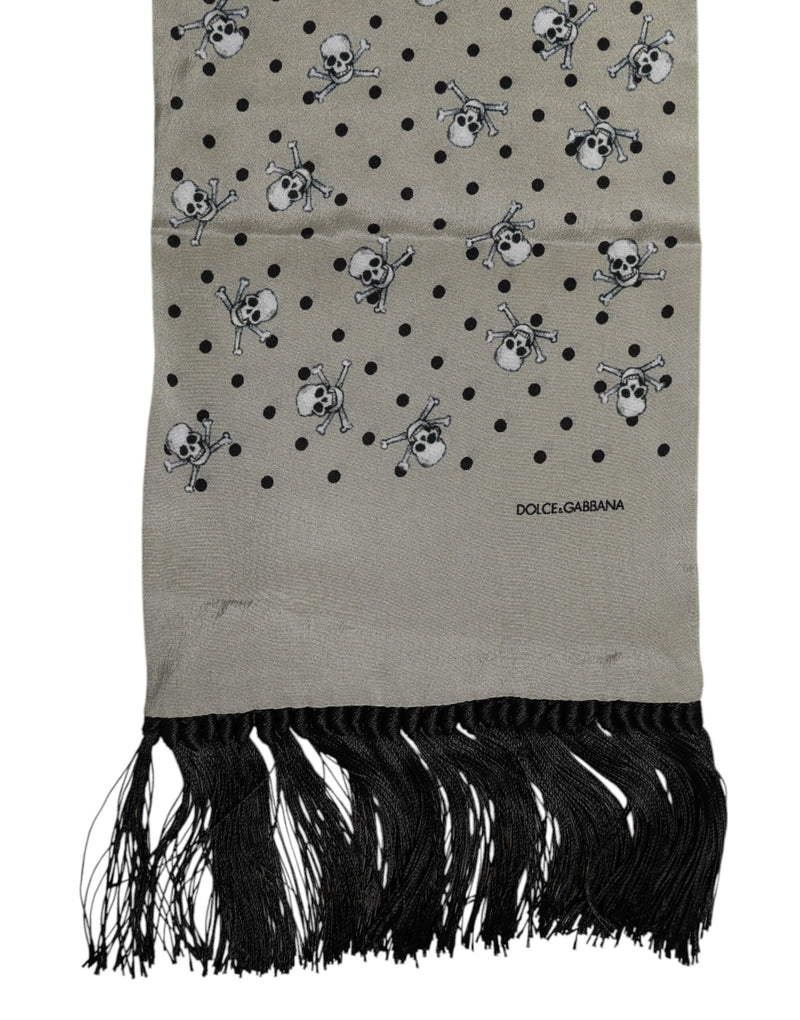 Dolce &amp; Gabbana Grijze Schedels Zijden Franjes Heren Foulard Sjaal