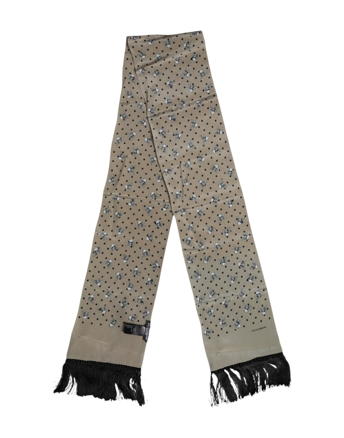 Foulard Dolce &amp; Gabbana en soie à franges et têtes de mort grises pour homme