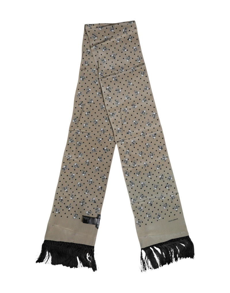 Dolce &amp; Gabbana Grijze Schedels Zijden Franjes Heren Foulard Sjaal