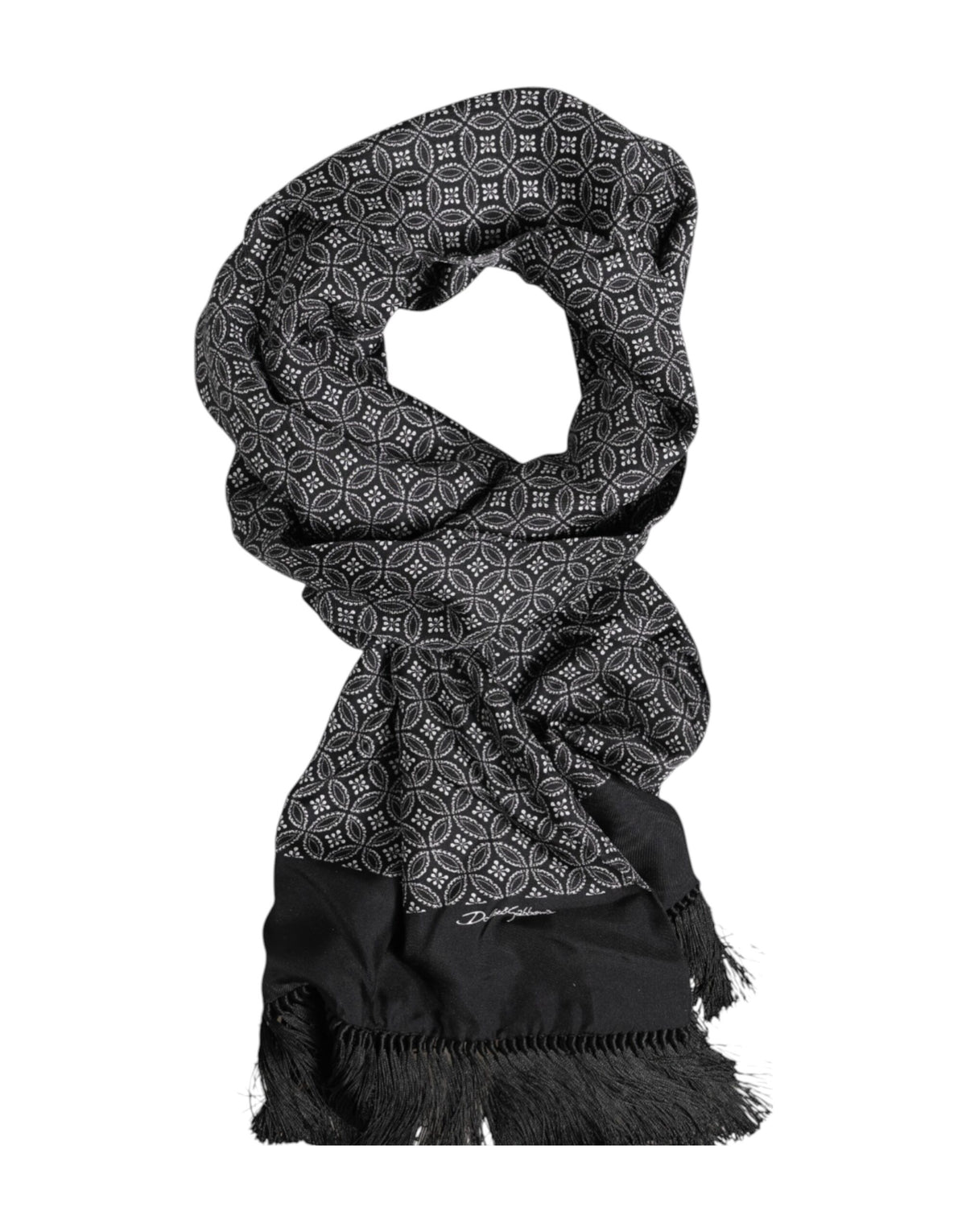 Foulard homme Dolce &amp; Gabbana à franges noires à motifs