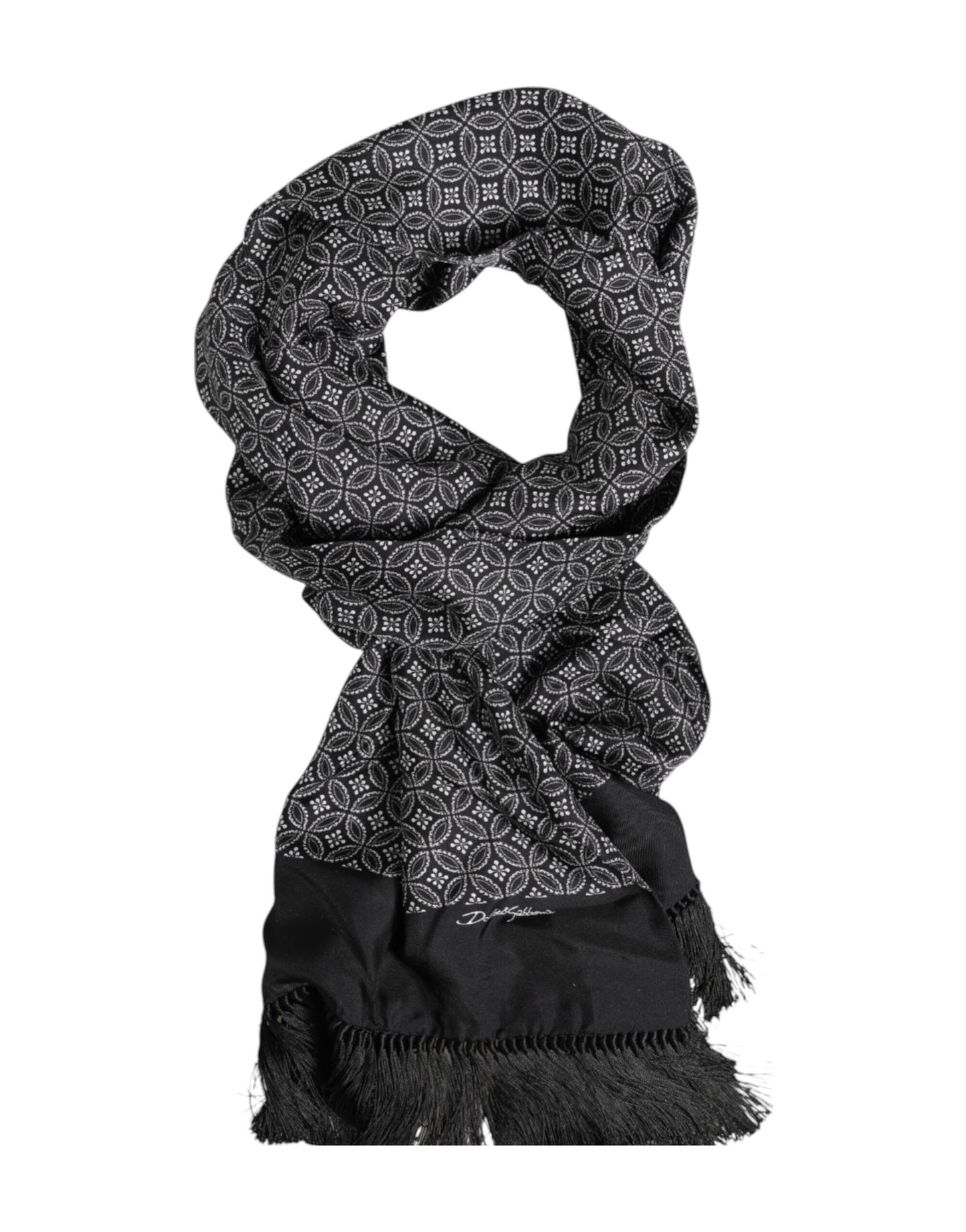 Foulard homme Dolce &amp; Gabbana à franges noires à motifs