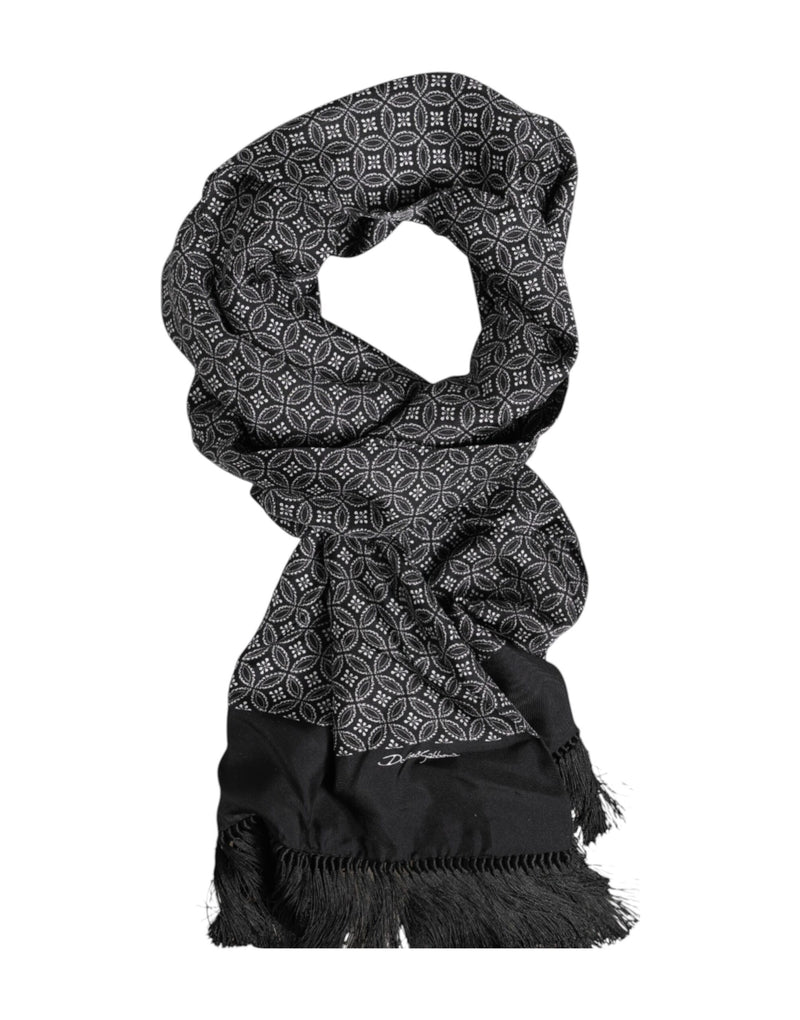 Dolce &amp; Gabbana Zwarte Gestreepte Fringes Heren Foulard Sjaal