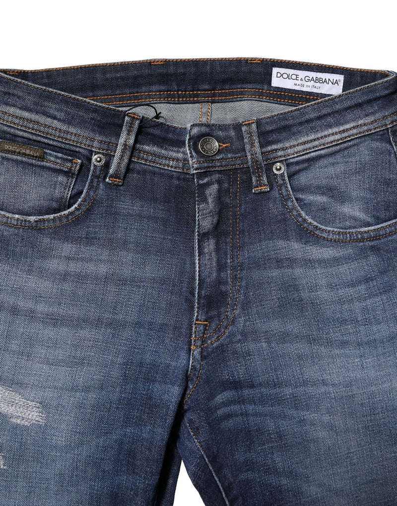 Jean en coton délavé bleu, coupe slim, pour homme, Dolce &amp; Gabbana
