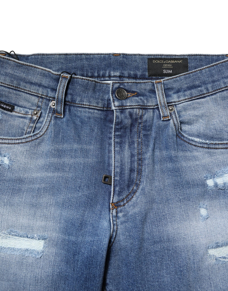 Jean skinny en coton délavé bleu Dolce &amp; Gabbana pour homme