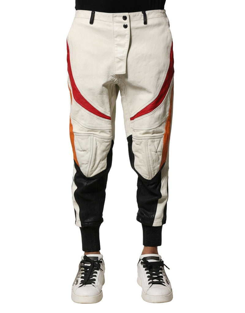 Pantalon homme Dolce &amp; Gabbana en cuir d'agneau multicolore, coupe fuselée