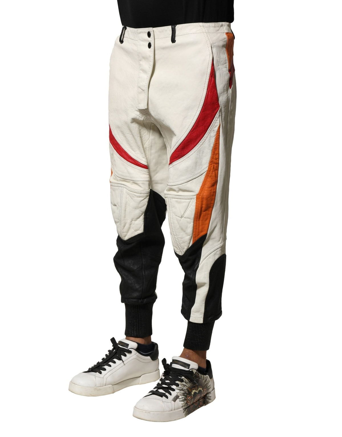 Pantalon homme Dolce &amp; Gabbana en cuir d'agneau multicolore, coupe fuselée