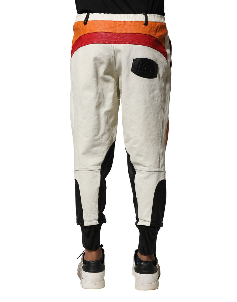 Pantalon homme Dolce &amp; Gabbana en cuir d'agneau multicolore, coupe fuselée