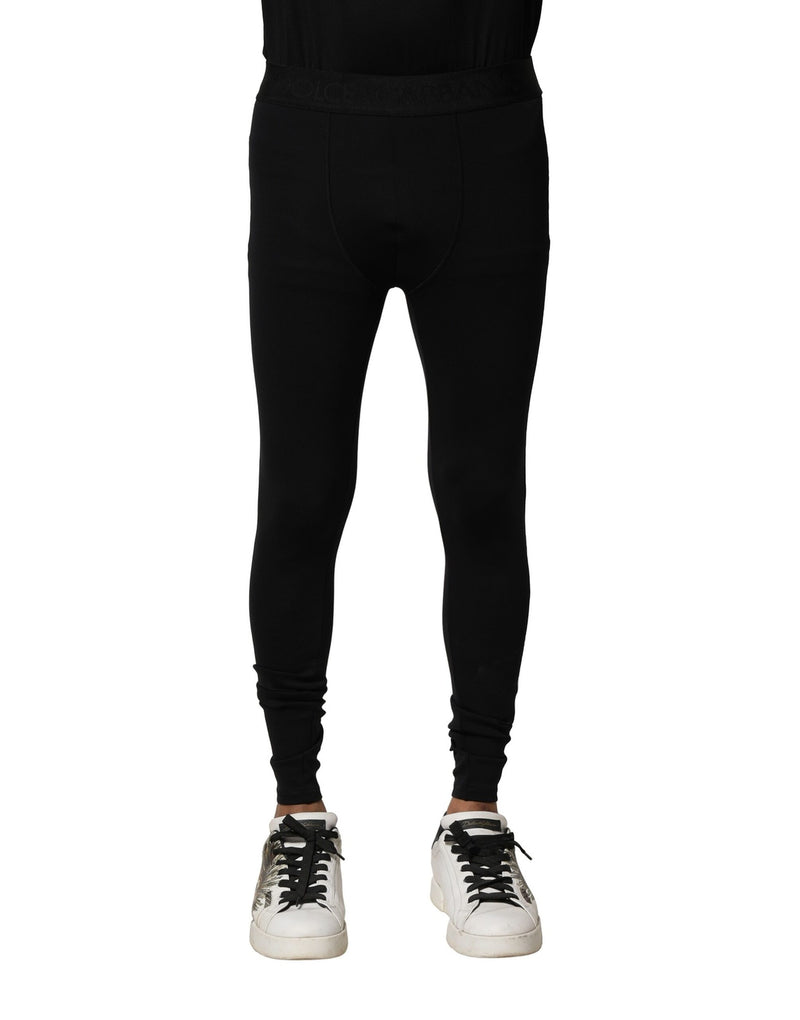 Leggings pantalons pour homme en nylon noir élastique avec logo Dolce &amp; Gabbana