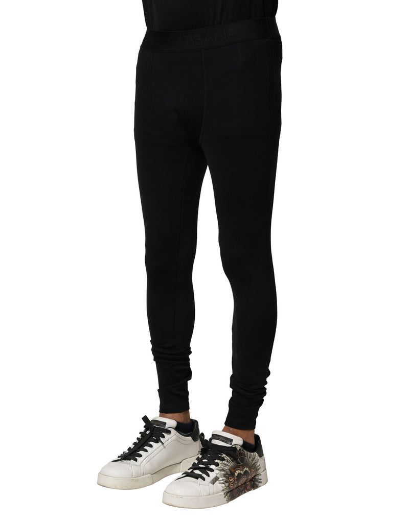 Leggings pantalons pour homme en nylon noir élastique avec logo Dolce &amp; Gabbana