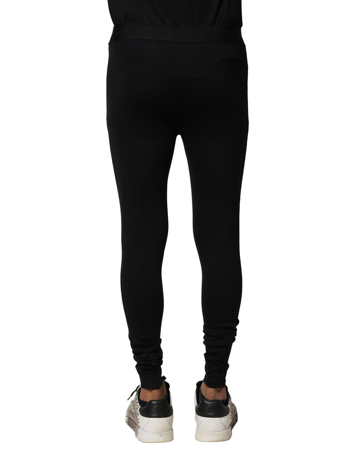 Leggings pantalons pour homme en nylon noir élastique avec logo Dolce &amp; Gabbana