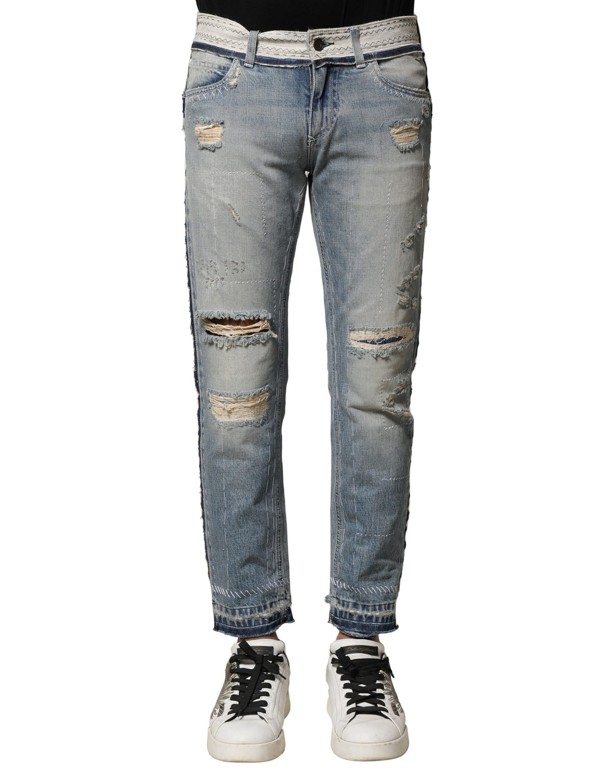 Jeans en jean droit pour homme, bleu clair et délavé, Dolce &amp; Gabbana
