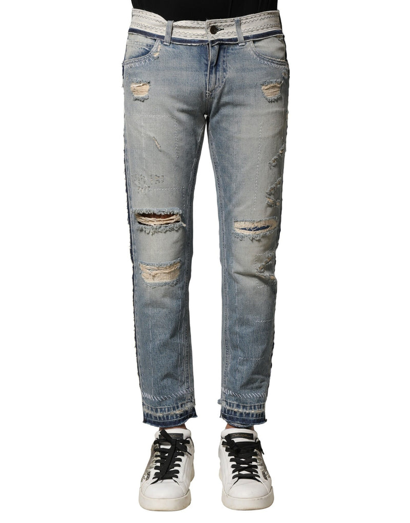 Jeans en jean droit pour homme, bleu clair et délavé, Dolce &amp; Gabbana