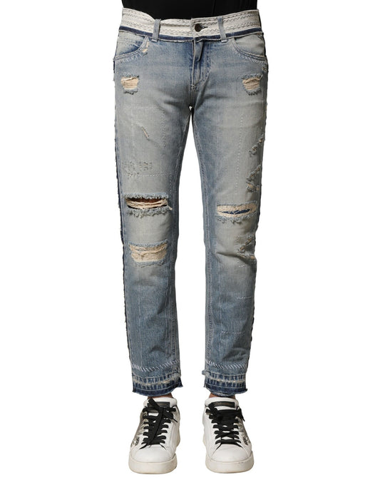 Dolce & Gabbana Light Blue Tattered Straight Men Denim Jeans