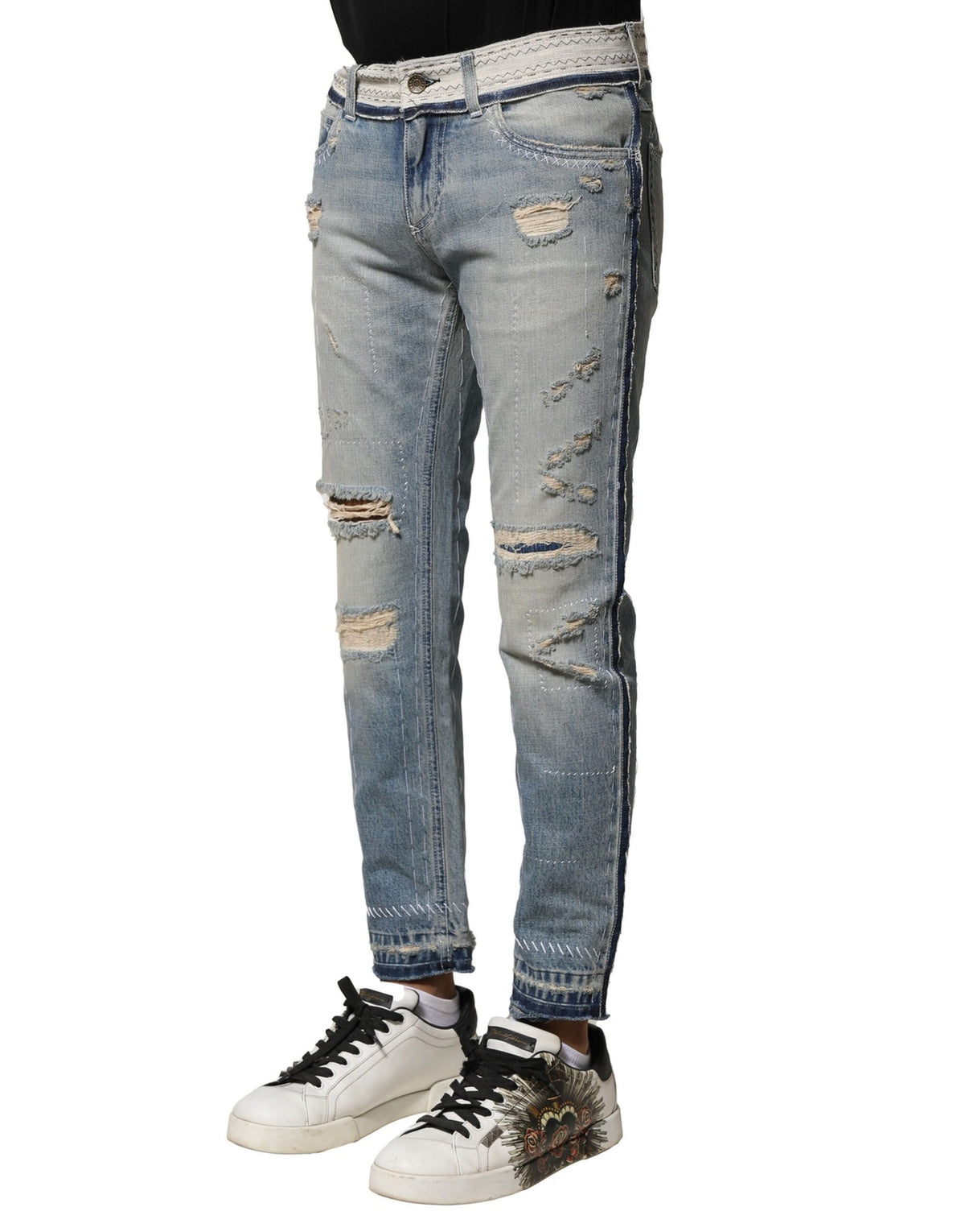 Jeans en jean droit pour homme, bleu clair et délavé, Dolce &amp; Gabbana