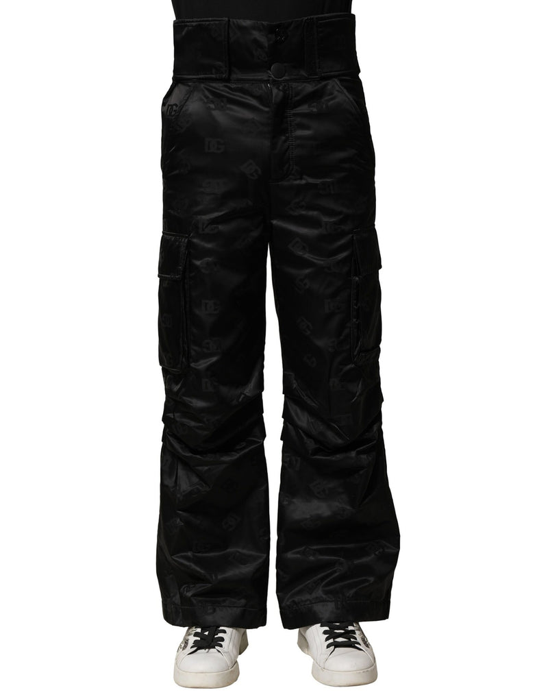 Pantalon droit en nylon noir avec logo DG de Dolce &amp; Gabbana