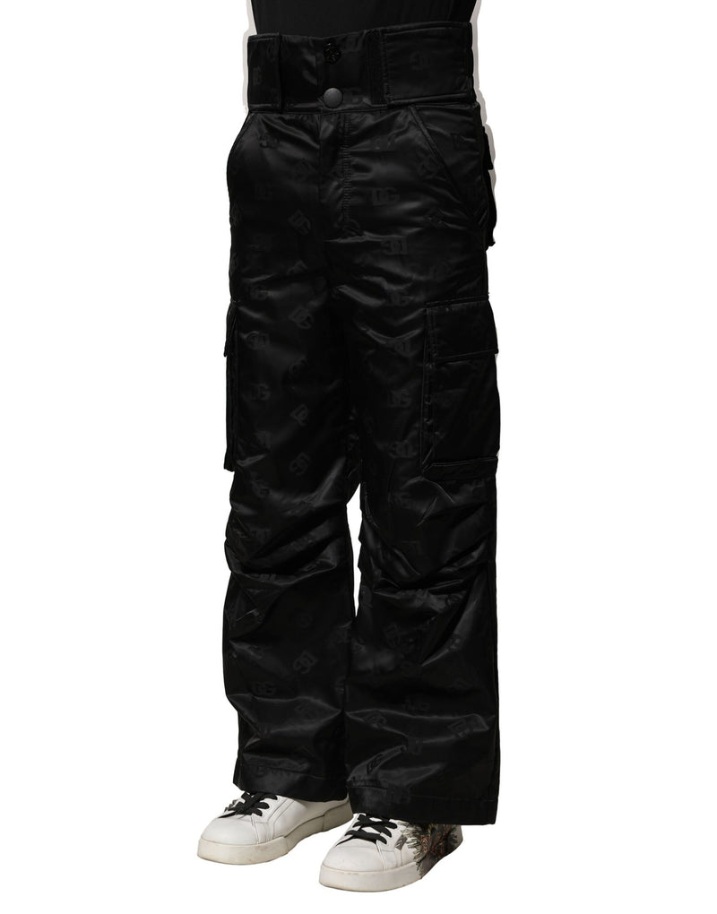 Pantalon droit en nylon noir avec logo DG de Dolce &amp; Gabbana