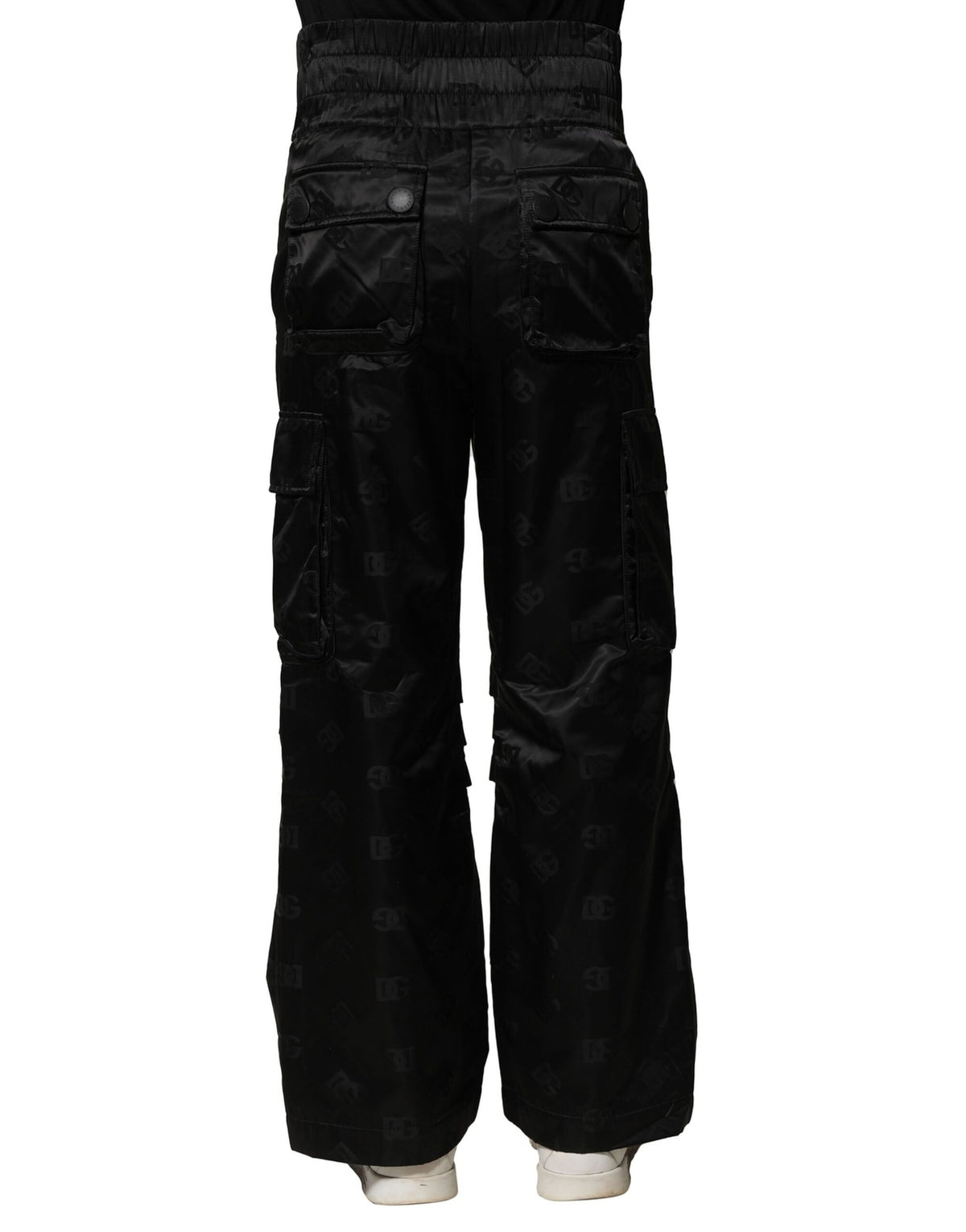 Pantalon droit en nylon noir avec logo DG de Dolce &amp; Gabbana