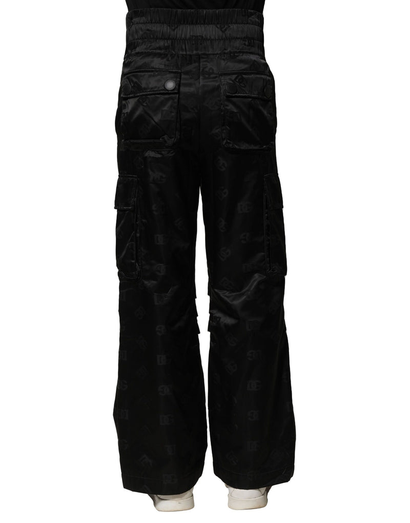 Pantalon droit en nylon noir avec logo DG de Dolce &amp; Gabbana