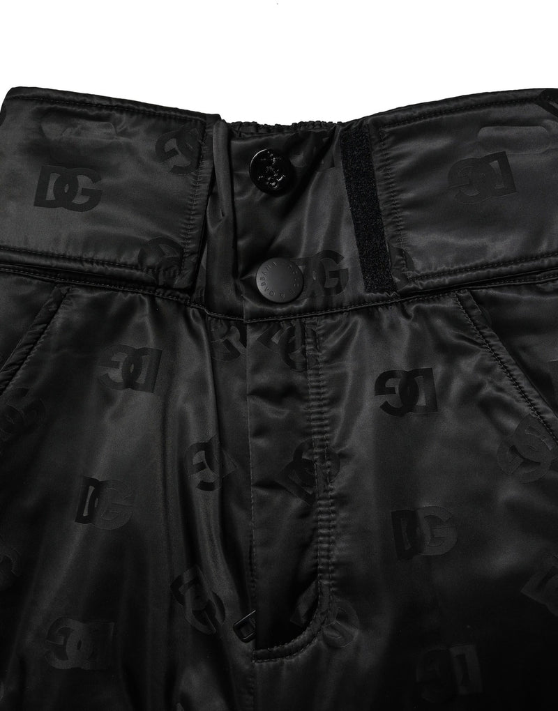 Pantalon droit en nylon noir avec logo DG de Dolce &amp; Gabbana