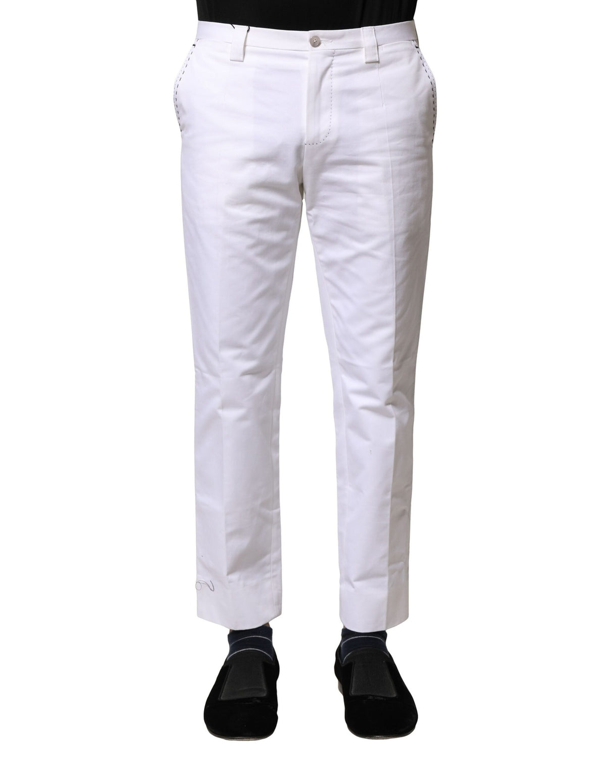 Pantalon homme droit en coton blanc avec logo Dolce &amp; Gabbana