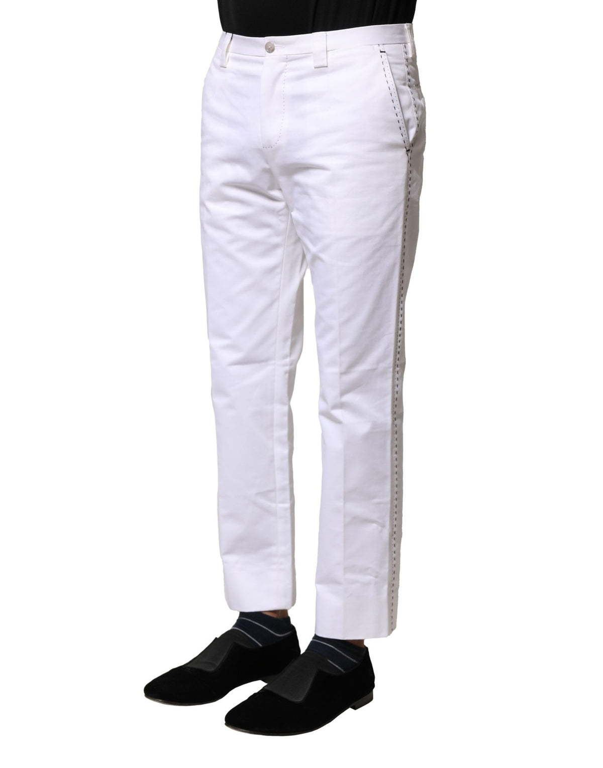 Pantalon homme droit en coton blanc avec logo Dolce &amp; Gabbana