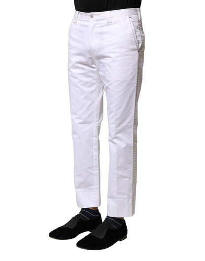 Dolce & Gabbana White Cotton Straight Logo Men Pants