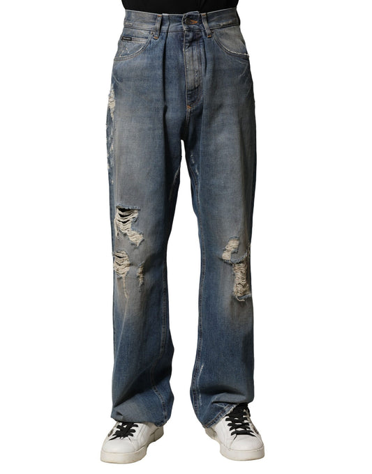 Dolce & Gabbana Blue Cotton Tattered Men Denim Jeans