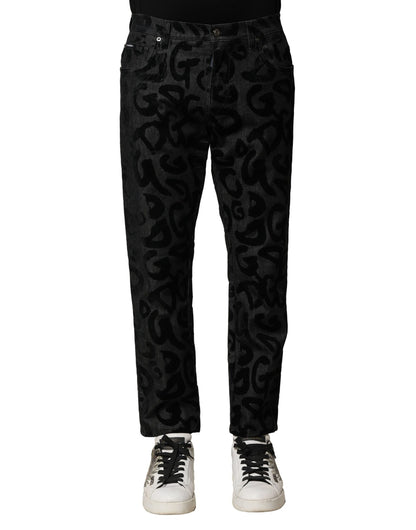 Jean droit en coton gris pour homme Dolce &amp; Gabbana avec logo DG.