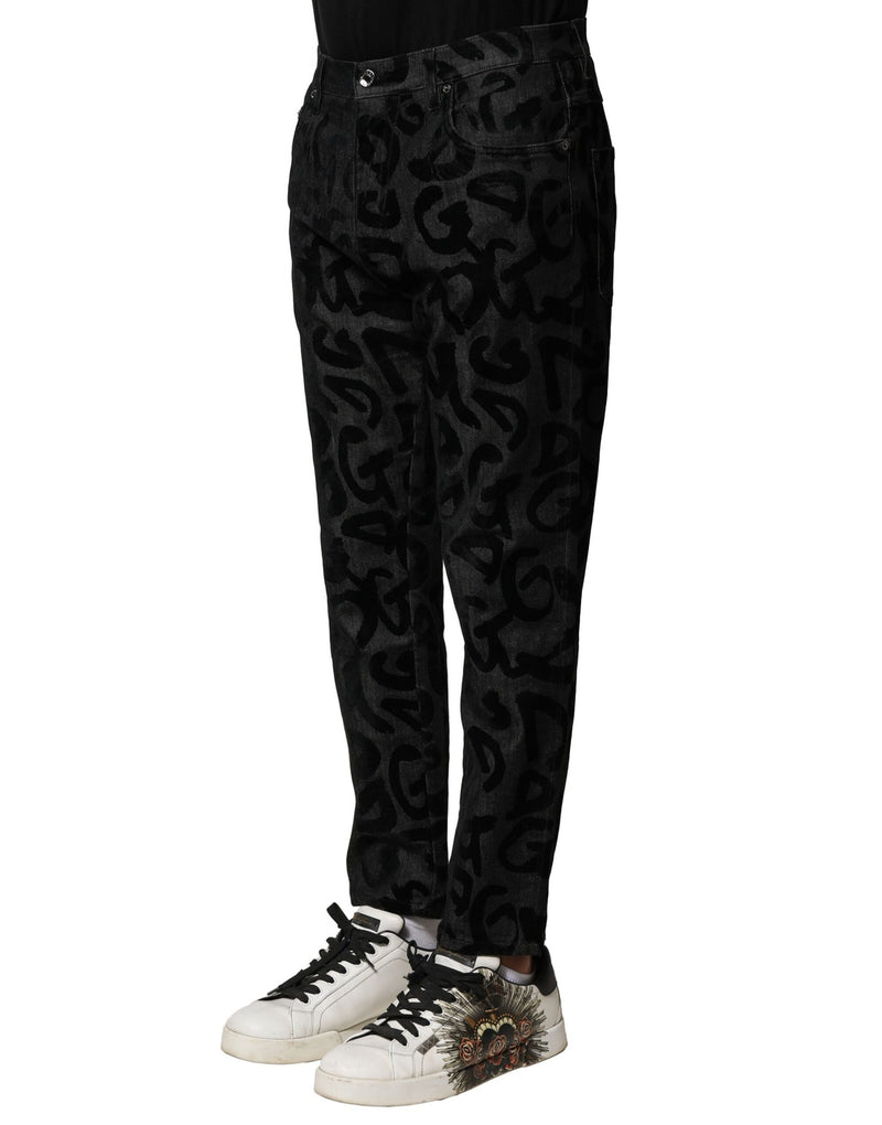 Dolce &amp; Gabbana grijze katoenen DG logo rechte herendinnybroek