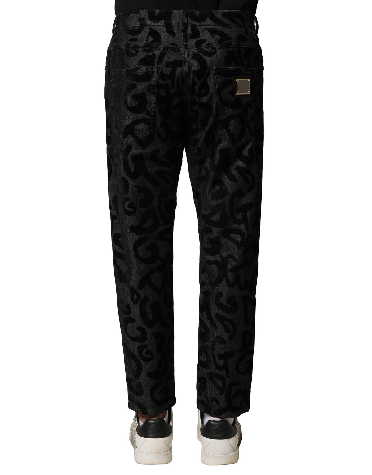 Jean droit en coton gris pour homme Dolce &amp; Gabbana avec logo DG.