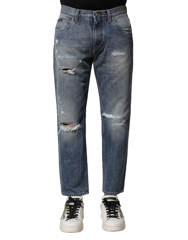 Jean droit en jean délavé et déchiré bleu de Dolce &amp; Gabbana