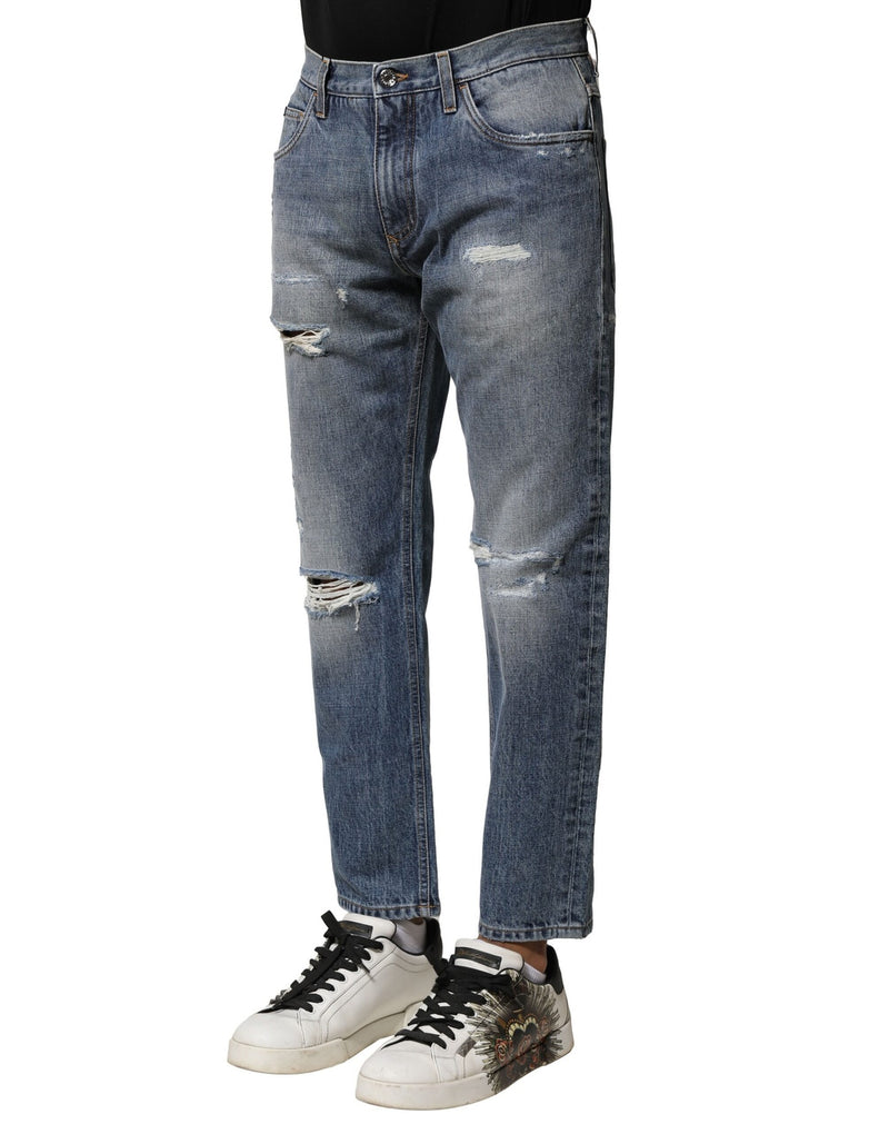 Jean droit en jean délavé et déchiré bleu de Dolce &amp; Gabbana
