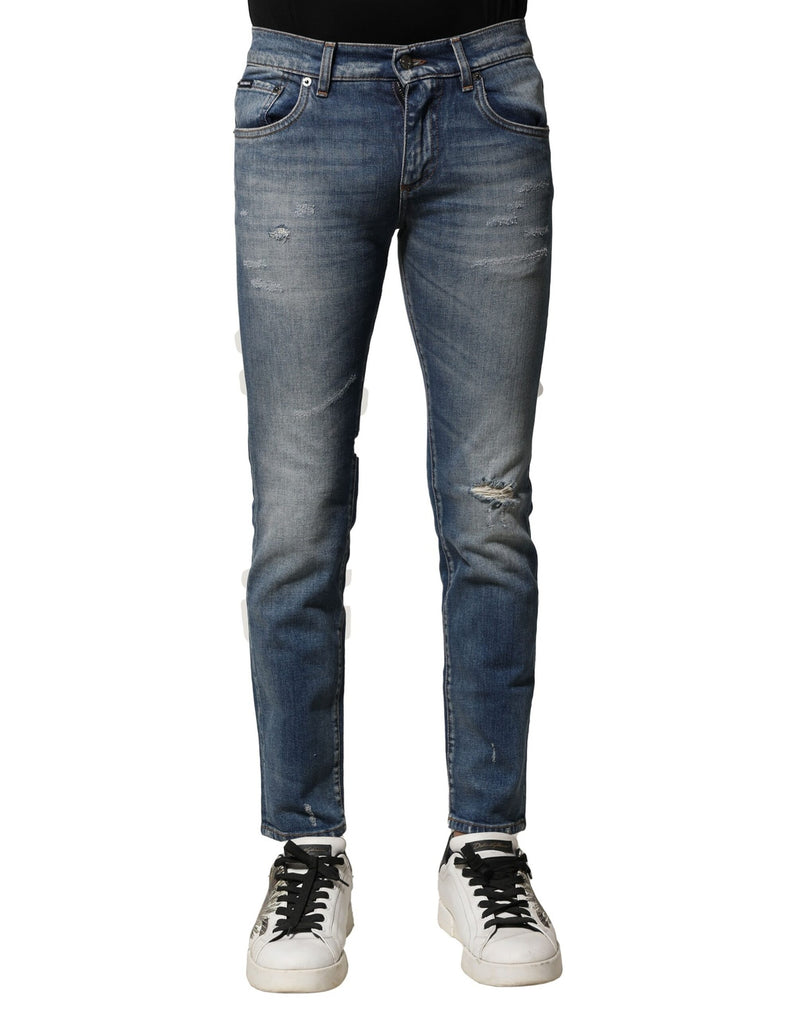 Jean en coton délavé bleu, coupe slim, pour homme, Dolce &amp; Gabbana