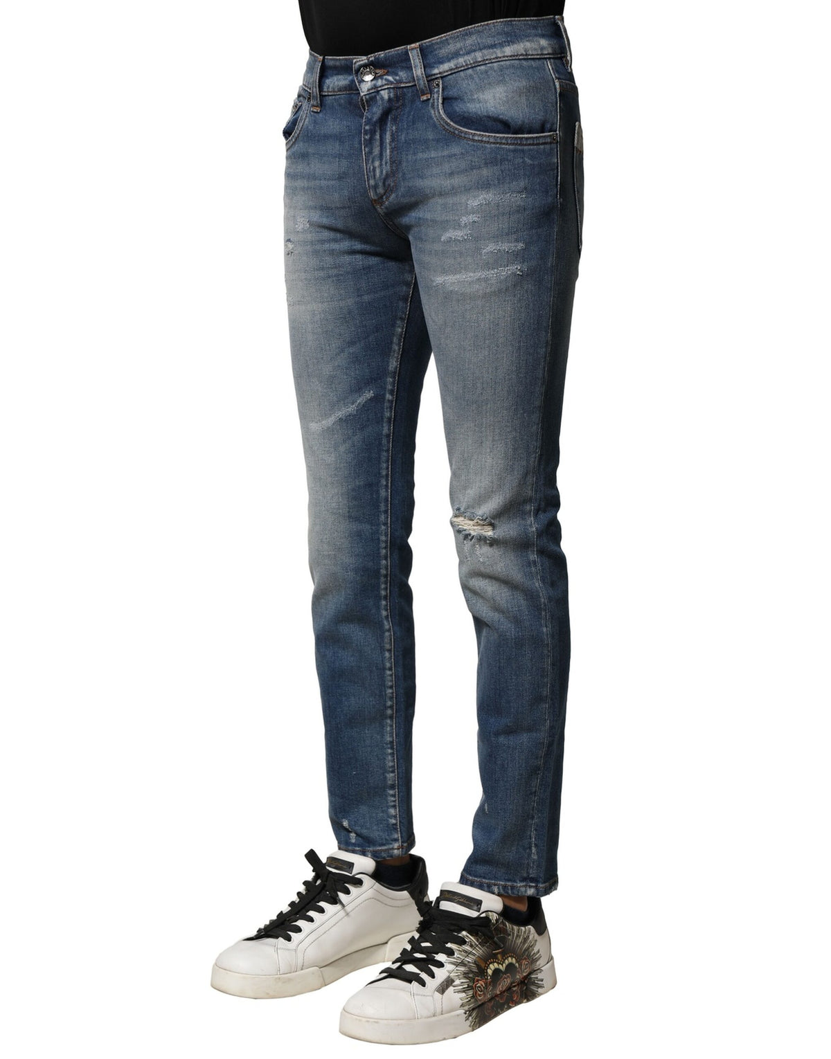 Jean en coton délavé bleu, coupe slim, pour homme, Dolce &amp; Gabbana