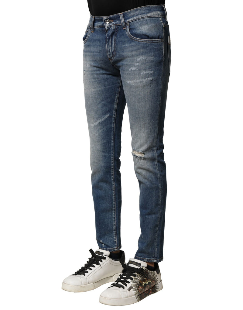Jean en coton délavé bleu, coupe slim, pour homme, Dolce &amp; Gabbana