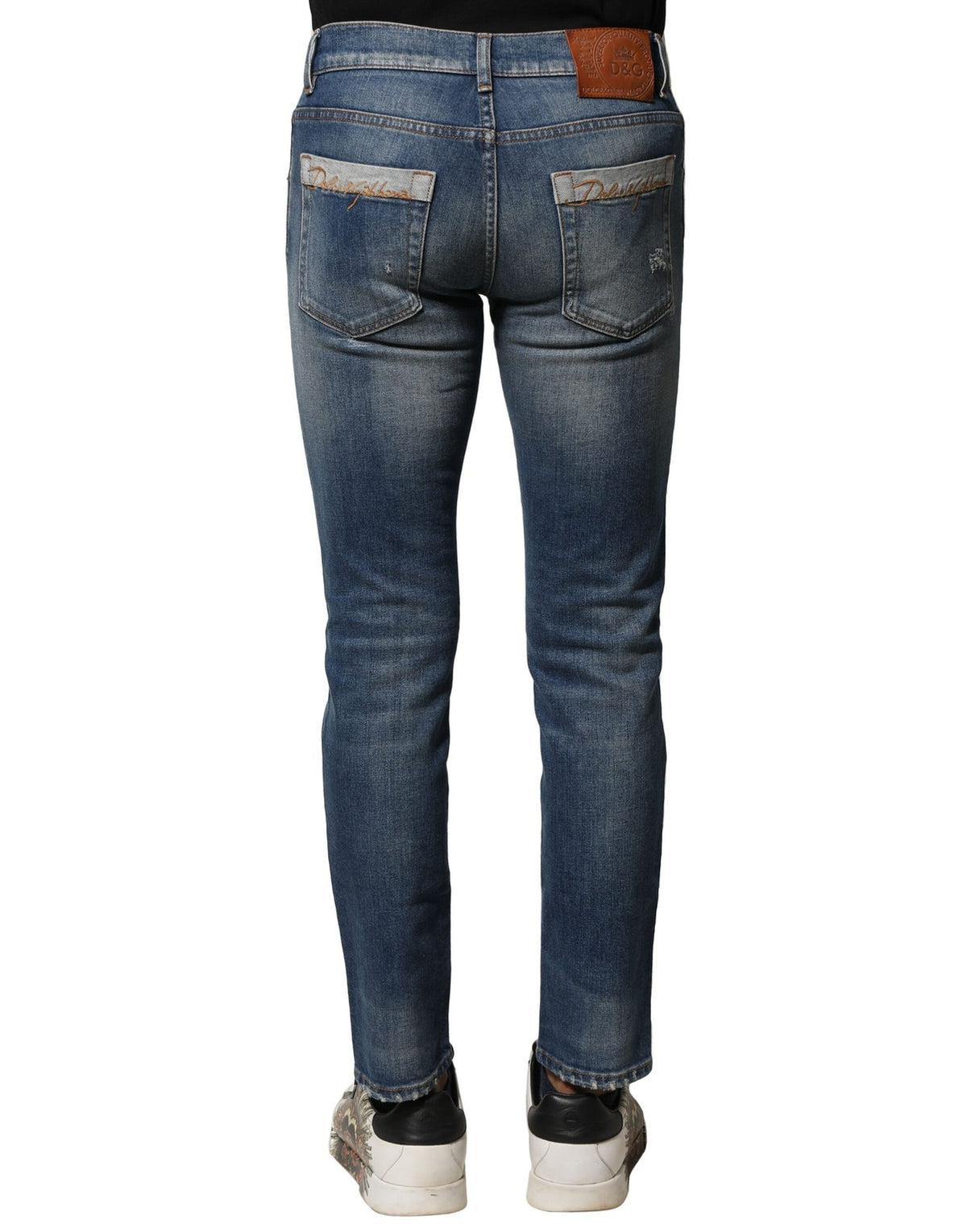 Jean en coton délavé bleu, coupe slim, pour homme, Dolce &amp; Gabbana