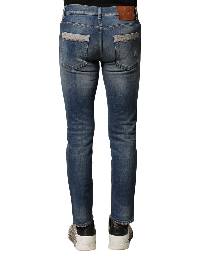 Jean en coton délavé bleu, coupe slim, pour homme, Dolce &amp; Gabbana