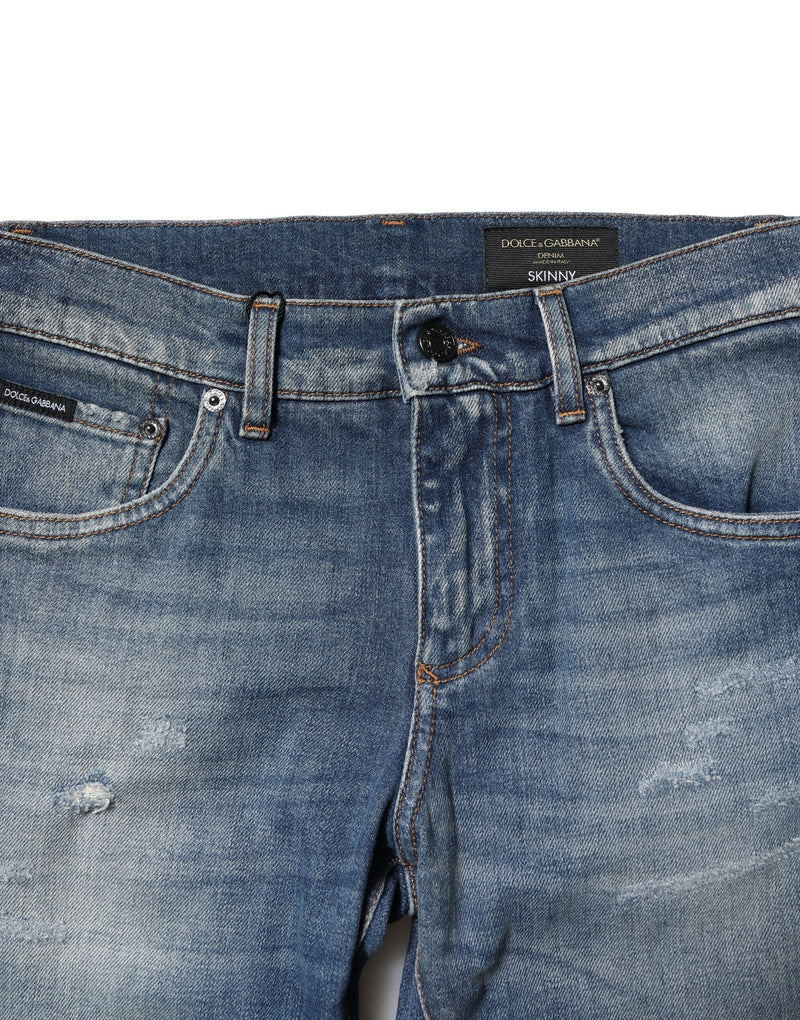 Jean en coton délavé bleu, coupe slim, pour homme, Dolce &amp; Gabbana