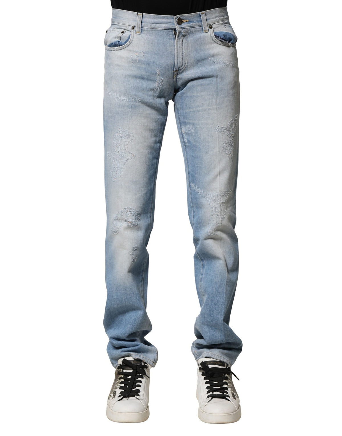 Jeans droit en jean délavé bleu clair Dolce &amp; Gabbana