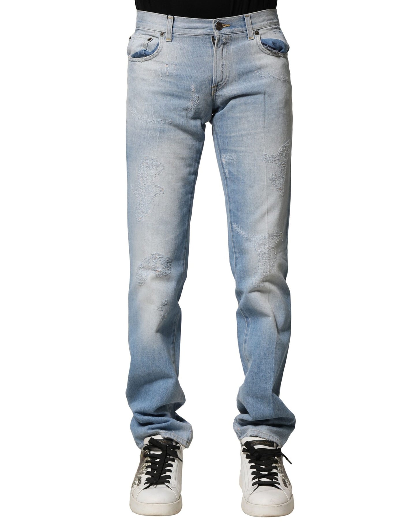 Jeans droit en jean délavé bleu clair Dolce &amp; Gabbana